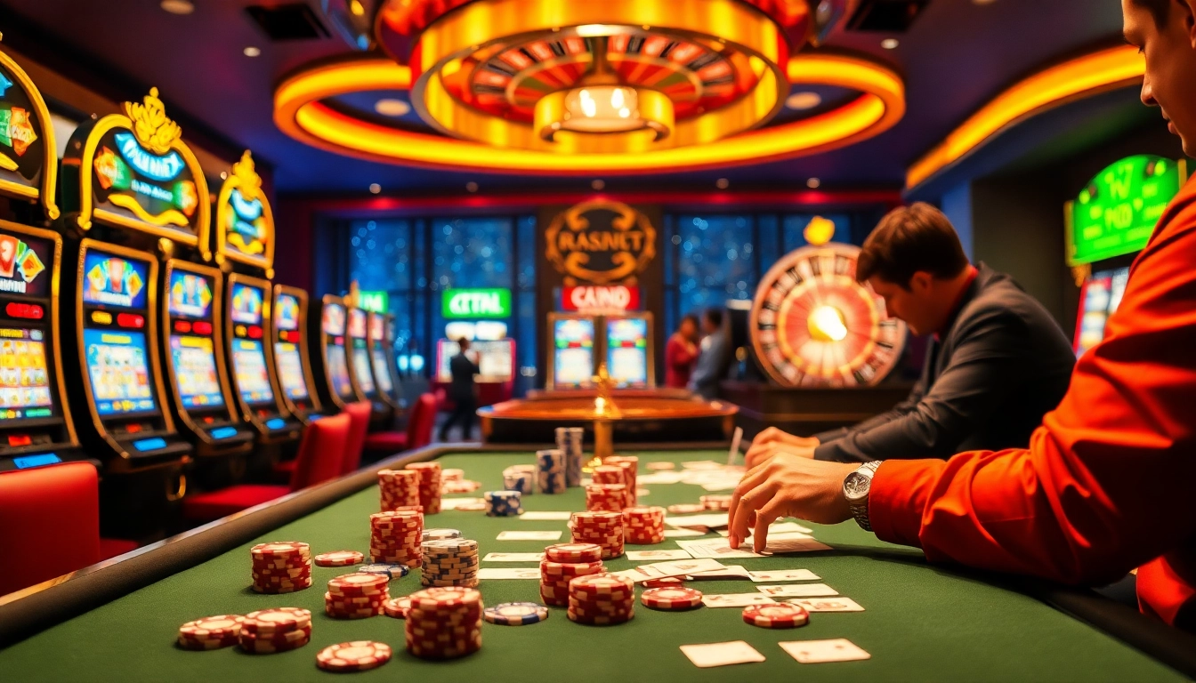 Players experiencing high-stakes excitement at n188 com’s glamorous casino scene.