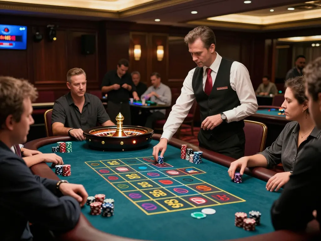 Engaged players placing bets at KP88 VIP roulette table, showcasing live casino action.
