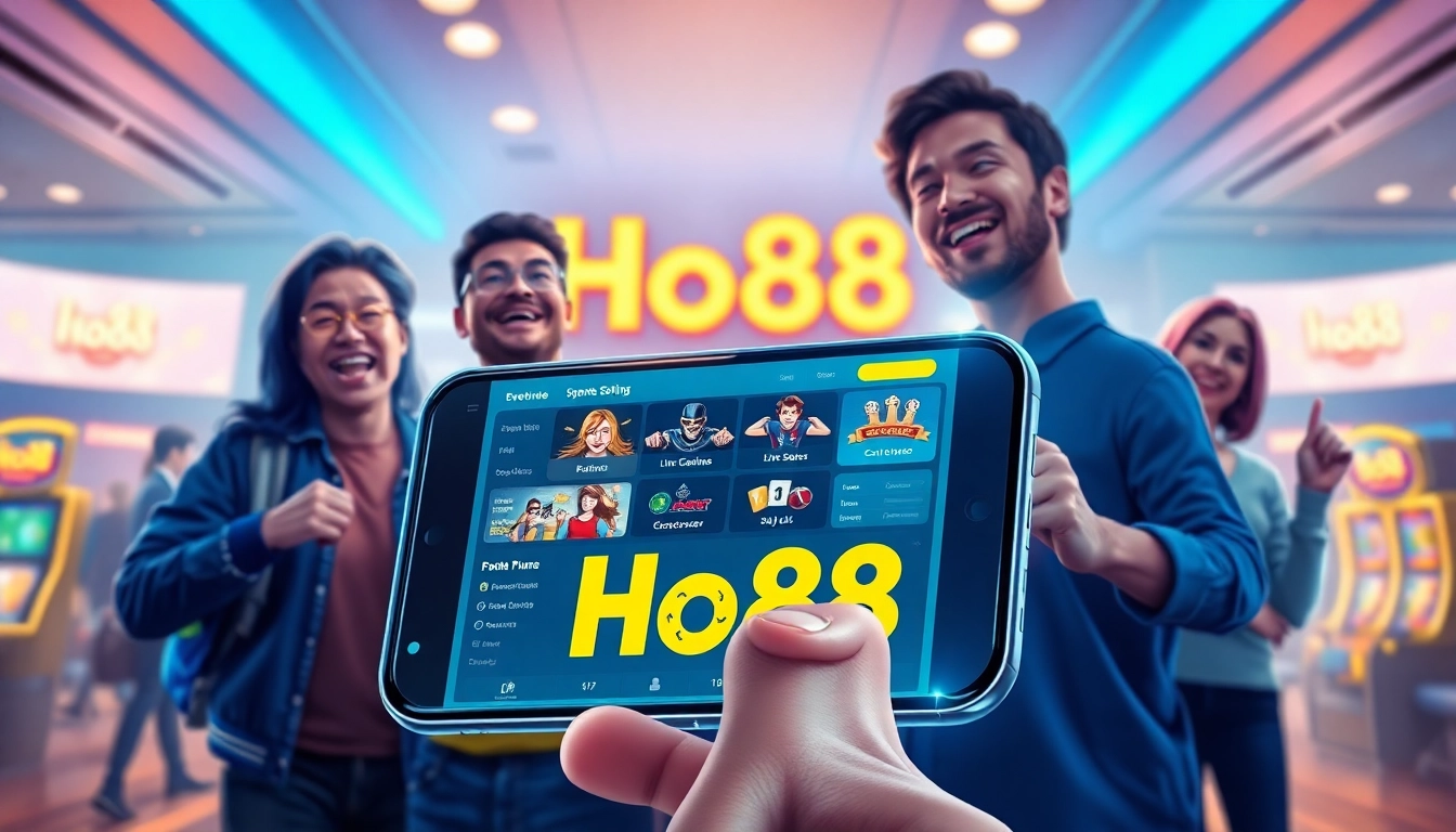 Engaged users interacting with Ho88's vibrant online gambling platform on their smartphones.