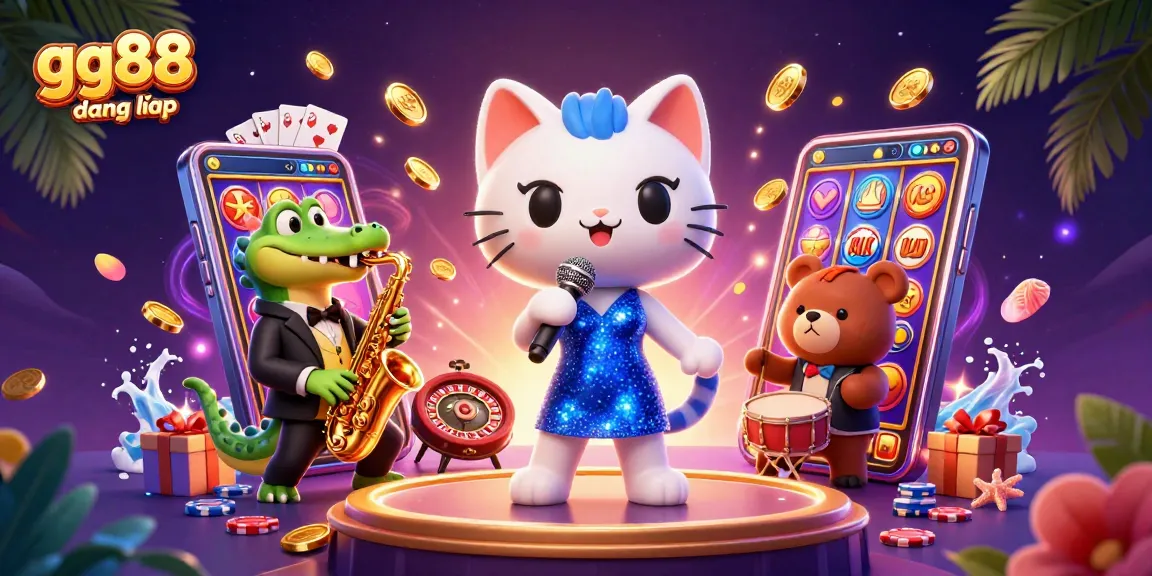 Experience vibrant gaming with gg88 đăng nhập as characters perform on a thrilling casino stage.