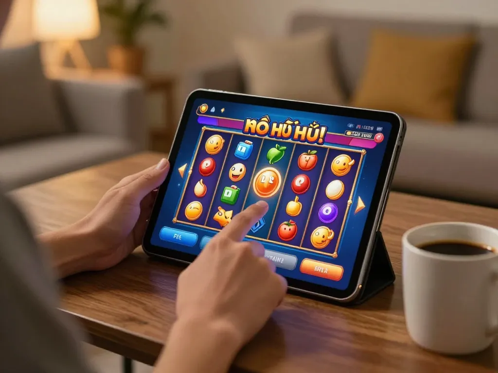 Interact with nổ hũ slots on a tablet for exciting online gaming experiences at home