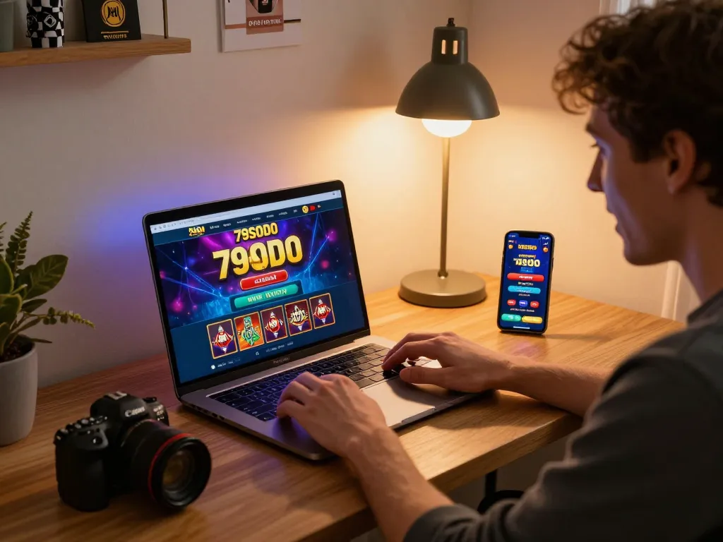 Engaging in strategic gameplay on 79sodo casino platform at home with a warm atmosphere