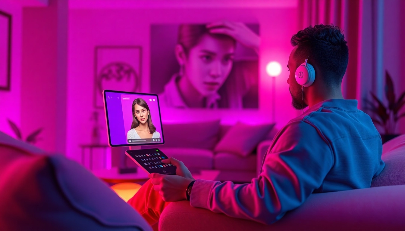 Experience engaging and interactive sex chat ai moments with a lifelike digital avatar in a cozy setting.