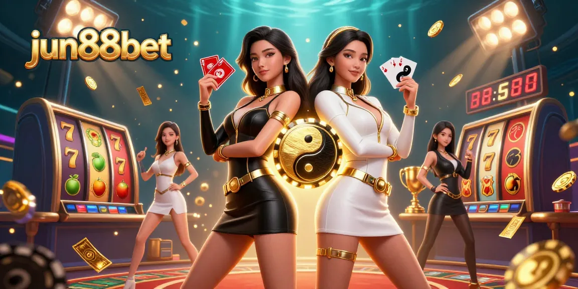 Experience thrilling gameplay with jun88bet as twin Asian women showcase power and excitement with casino elements.