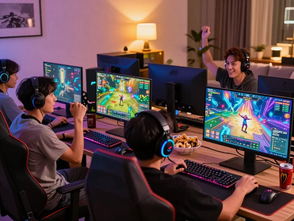 Exciting B52 gaming session with players celebrating wins and vibrant game graphics