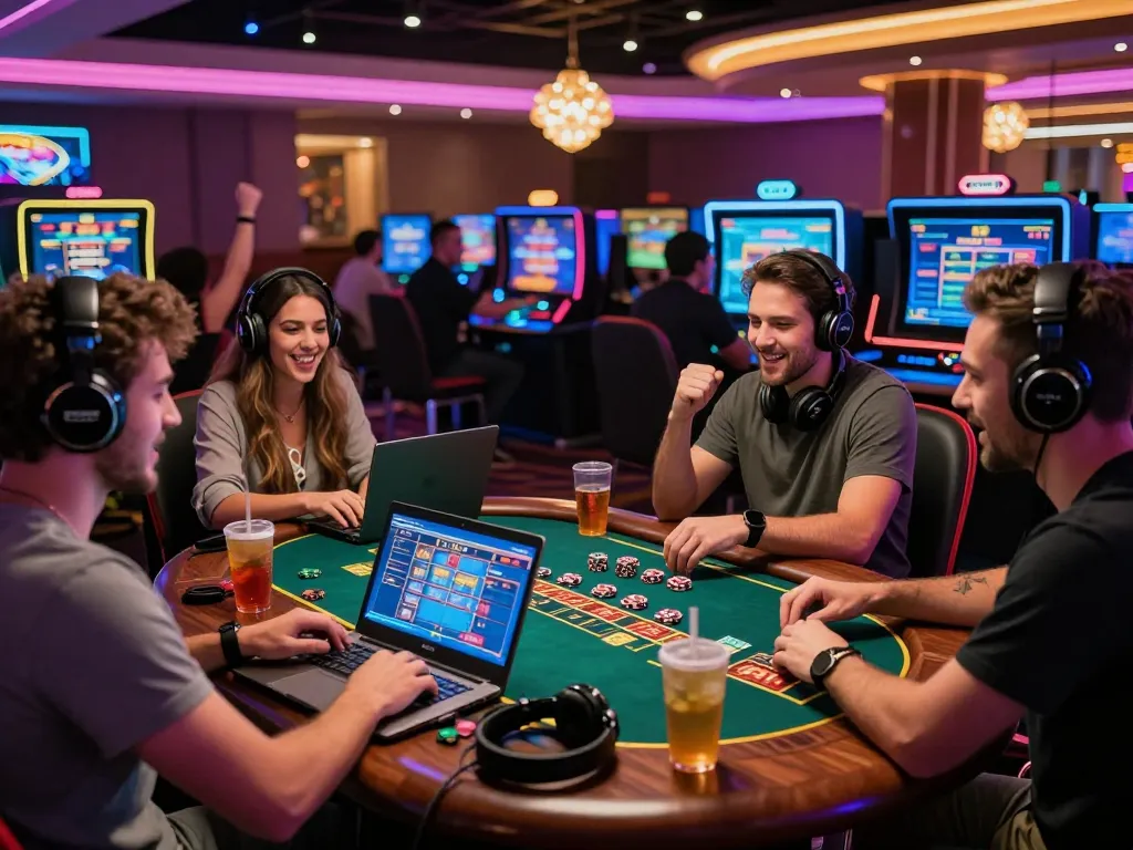 Exciting gaming scene showing friends engaging in online games at Hit Club while discussing strategies to tải hit club.