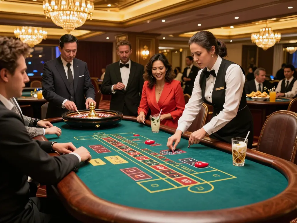 Engaged players placing bets at the roulette table during thrilling 11bet gaming night.