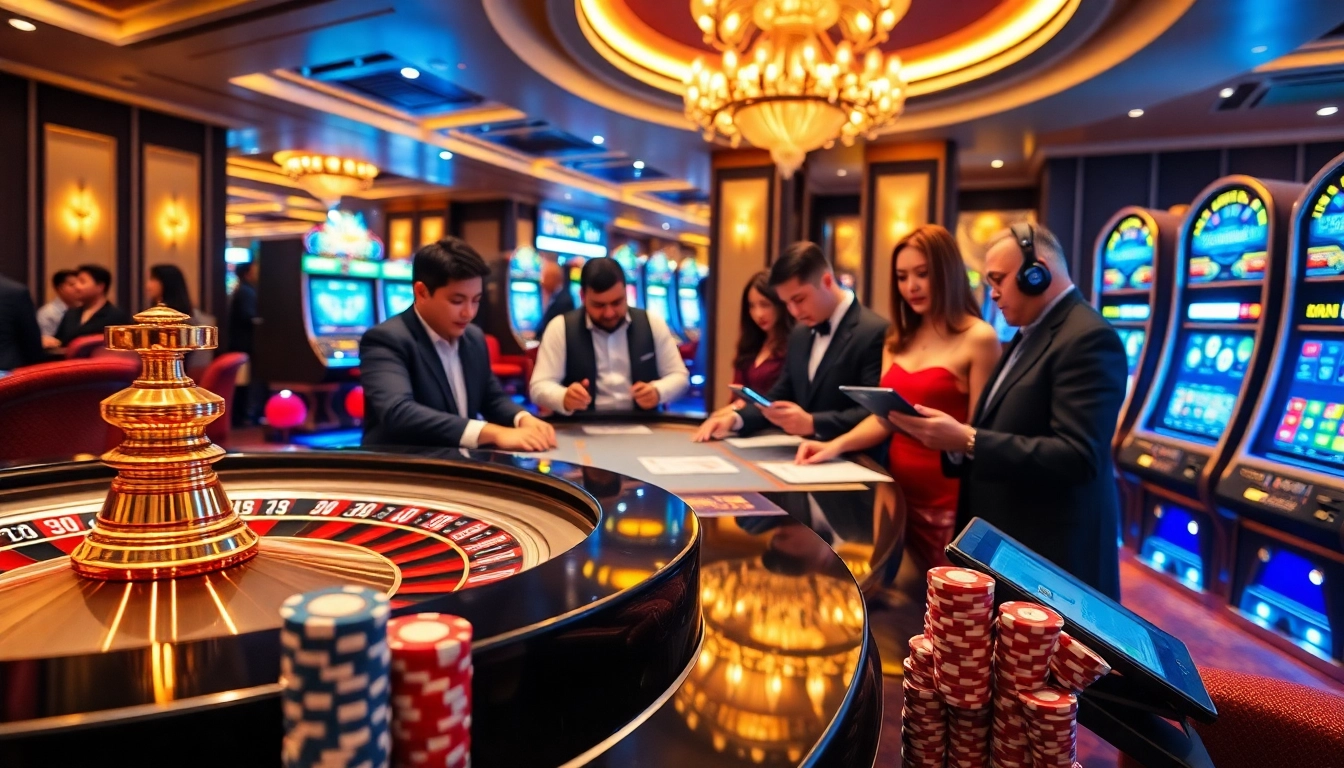 Engaging players at https://www.fly888.club/ in a thrilling casino experience featuring a roulette wheel and poker chips.