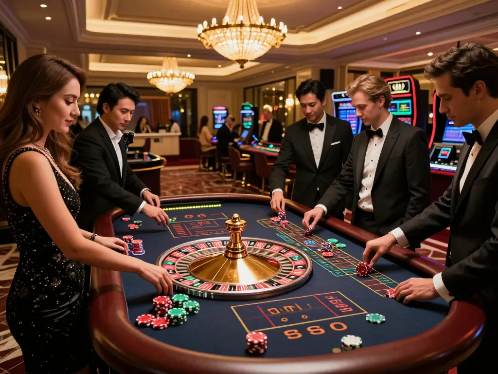 Engaging scene at trang chủ nk88's roulette table with players betting eagerly amidst a vibrant casino atmosphere.