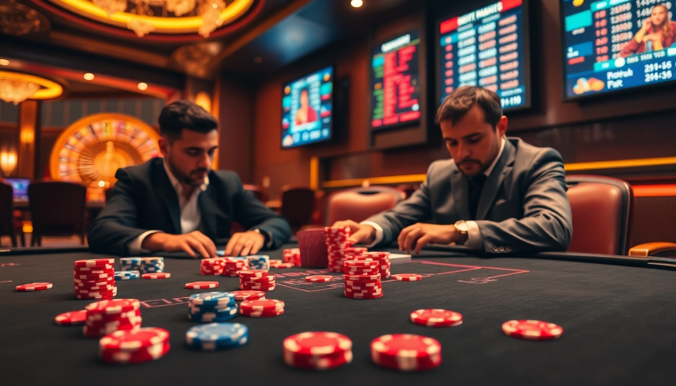 Experience thrilling poker action at https://tg88.black/ with vibrant chips and a roulette wheel.