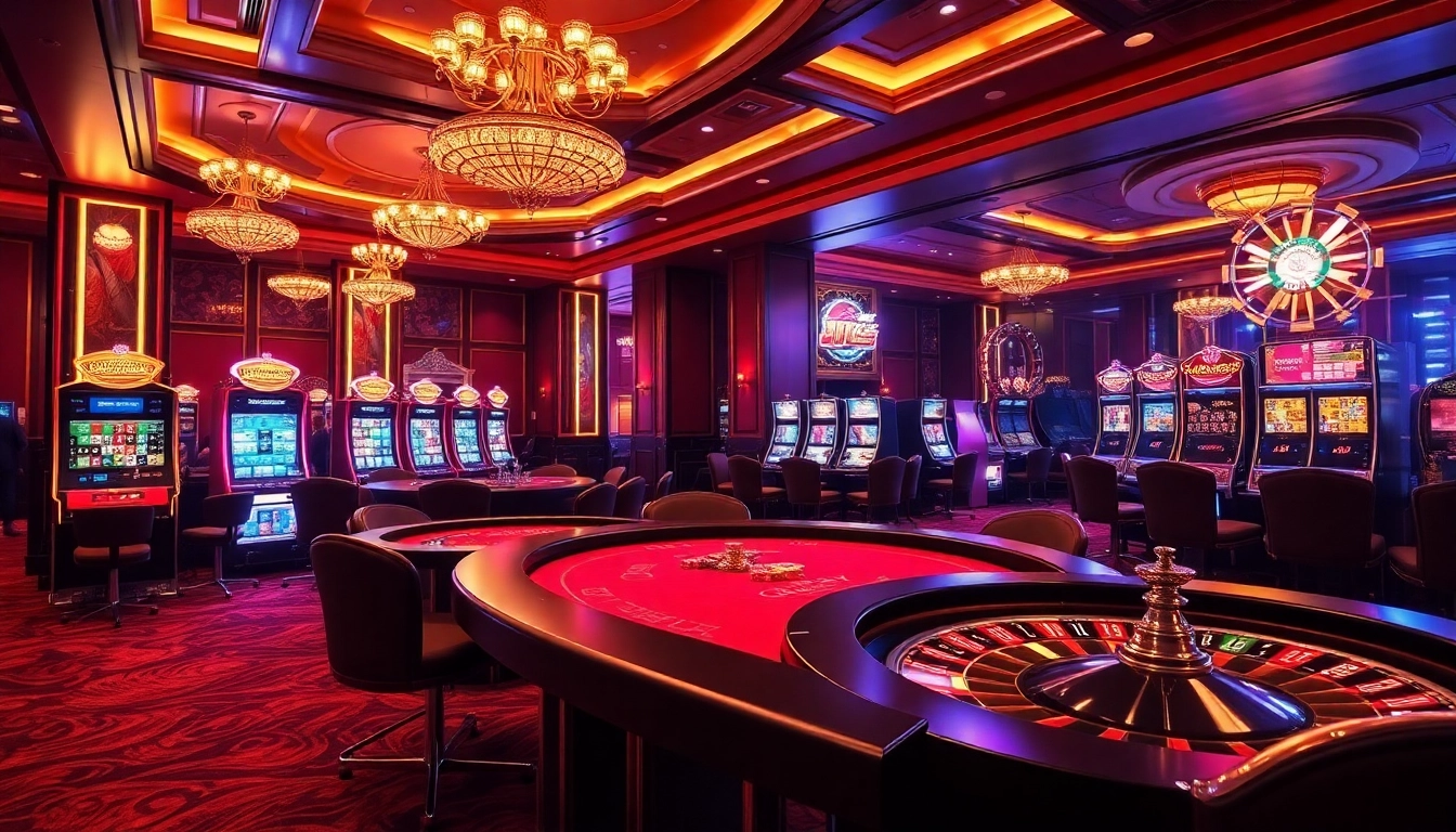 Players enjoying a thrilling game at Nhà Cái QQ88 casino tables with vibrant lights.