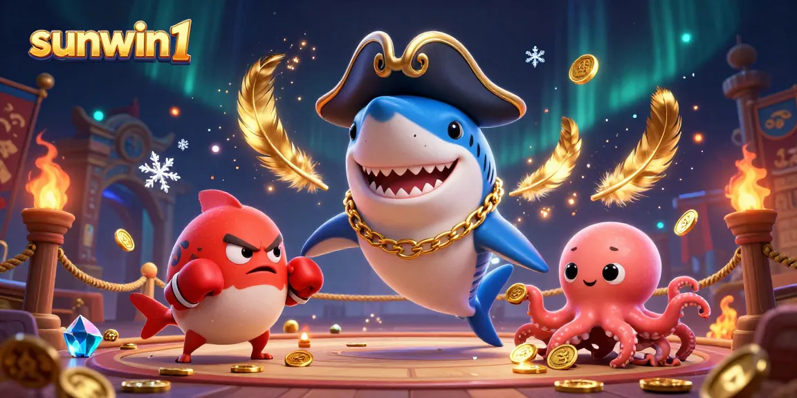Engage with sunwin1's exciting gaming world featuring animated pirate shark and octopus.