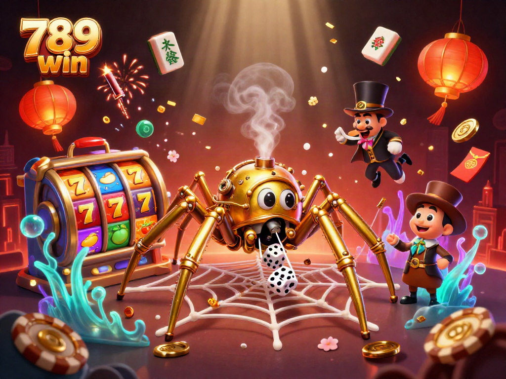 Engage with 789 win in a vibrant steampunk casino scene filled with rich symbols and golden elements.