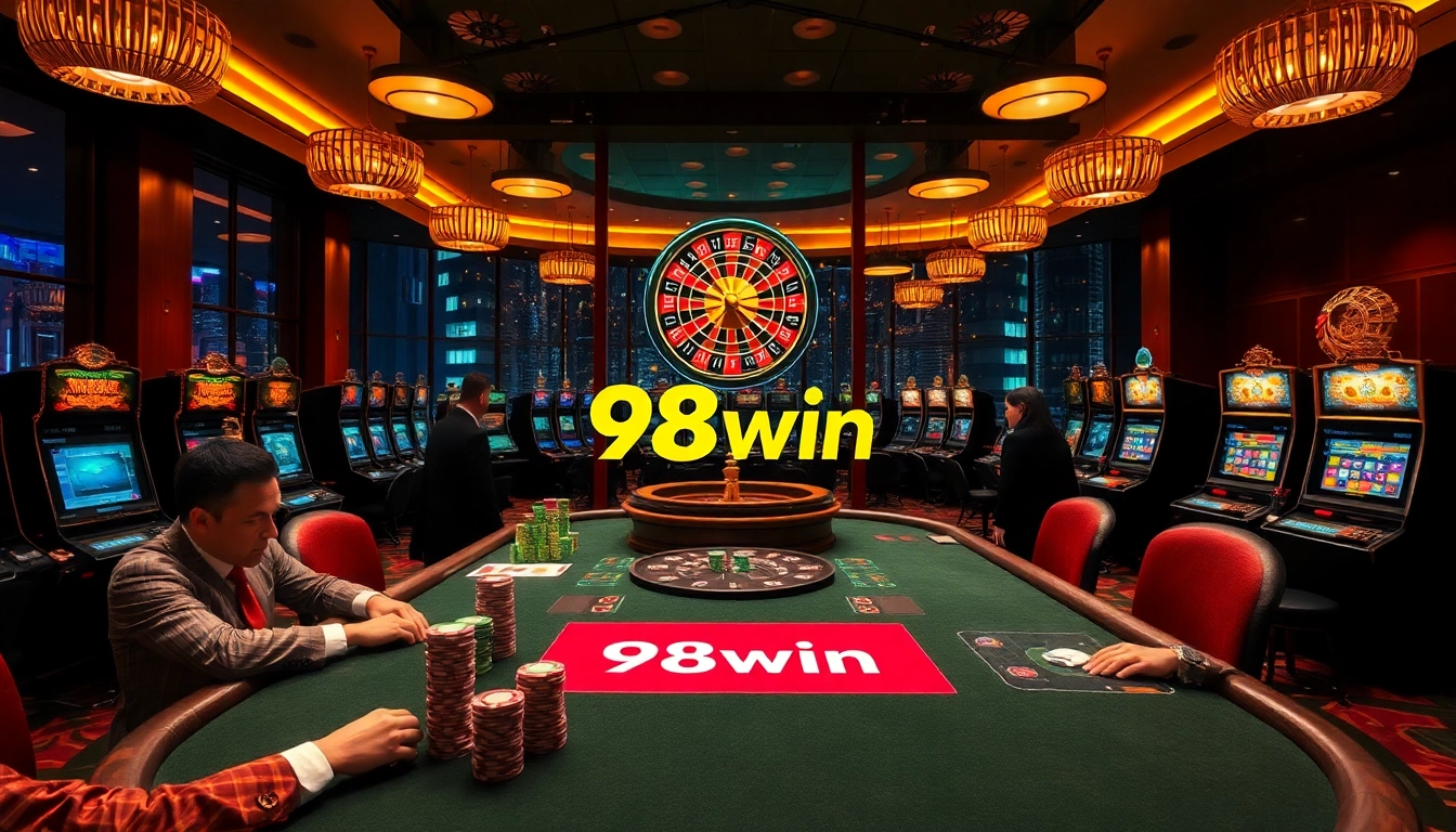 Engage in strategic gameplay at 98win's luxurious casino, featuring high-stakes poker and exciting slot machines.