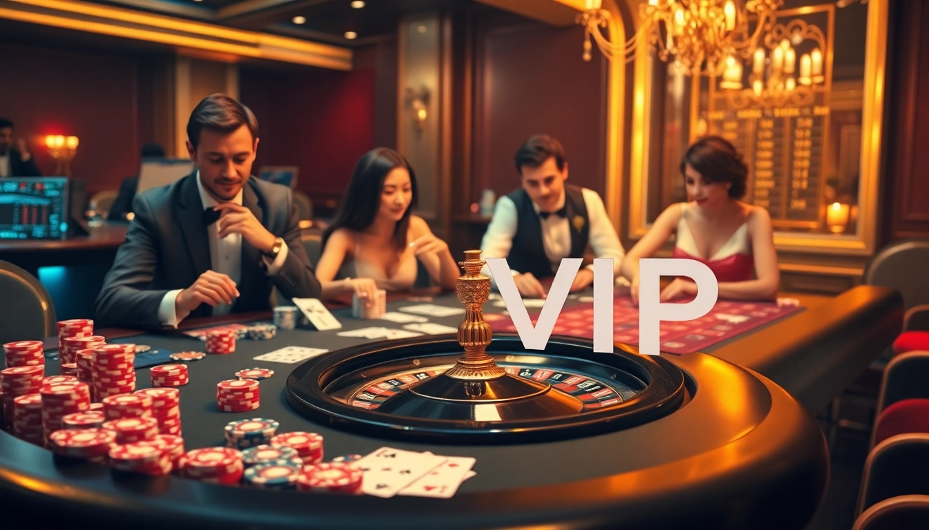 Experience the thrill of casino gaming at 68VIP with poker chips and a roulette wheel.