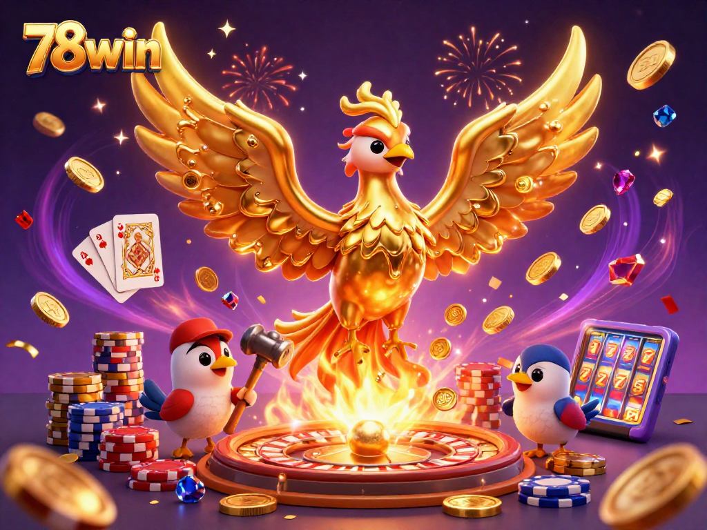 Experience thrilling wins at 78win with cascading coins, golden phoenix, and vibrant game elements.