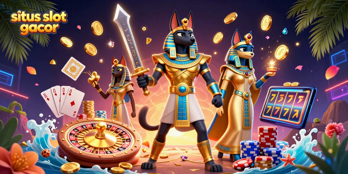 Experience the excitement of situs slot gacor with Anubis and Bastet amidst casino gaming elements.
