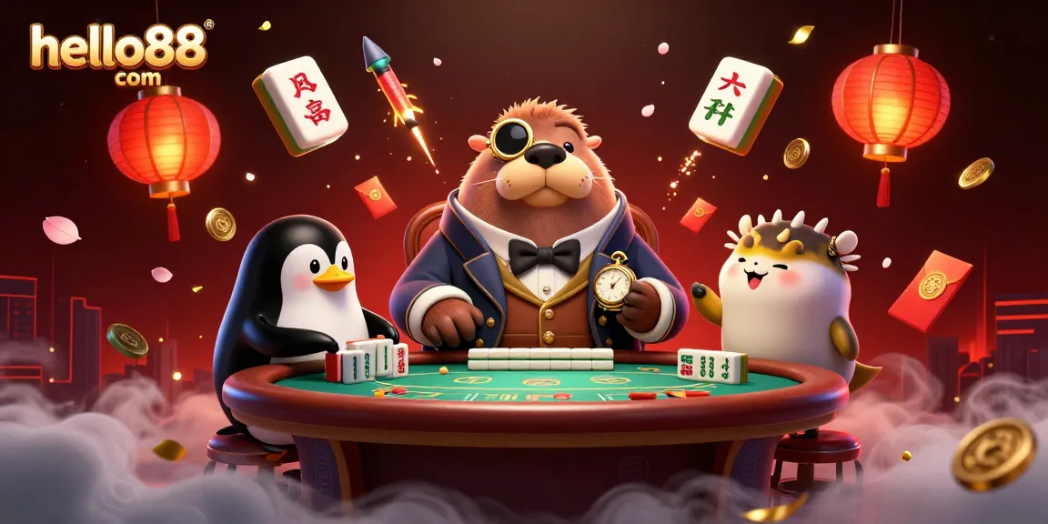Enjoy an exciting moment at hello88 com as a walrus, penguin, and pufferfish play underwater poker.