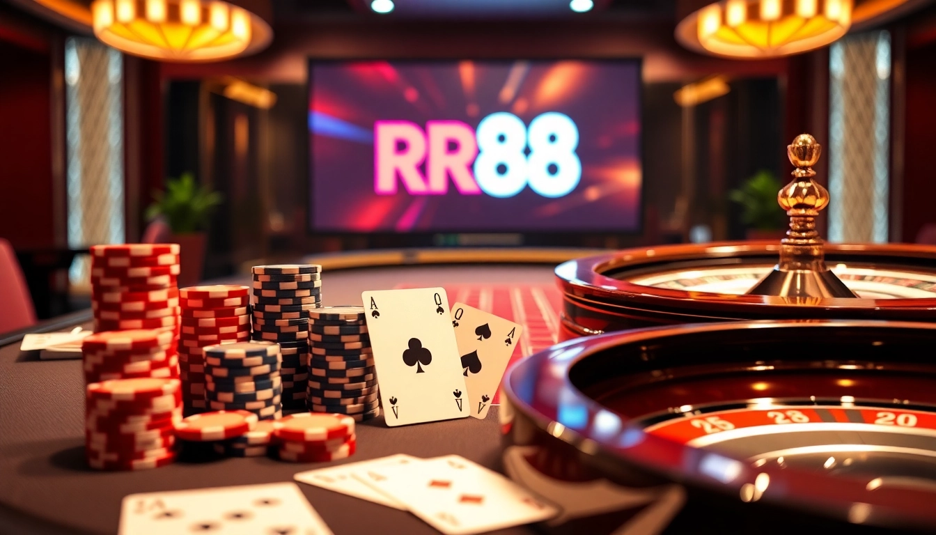 Engaging casino scene featuring luxury poker and betting elements, promoting đăng ký RR88.