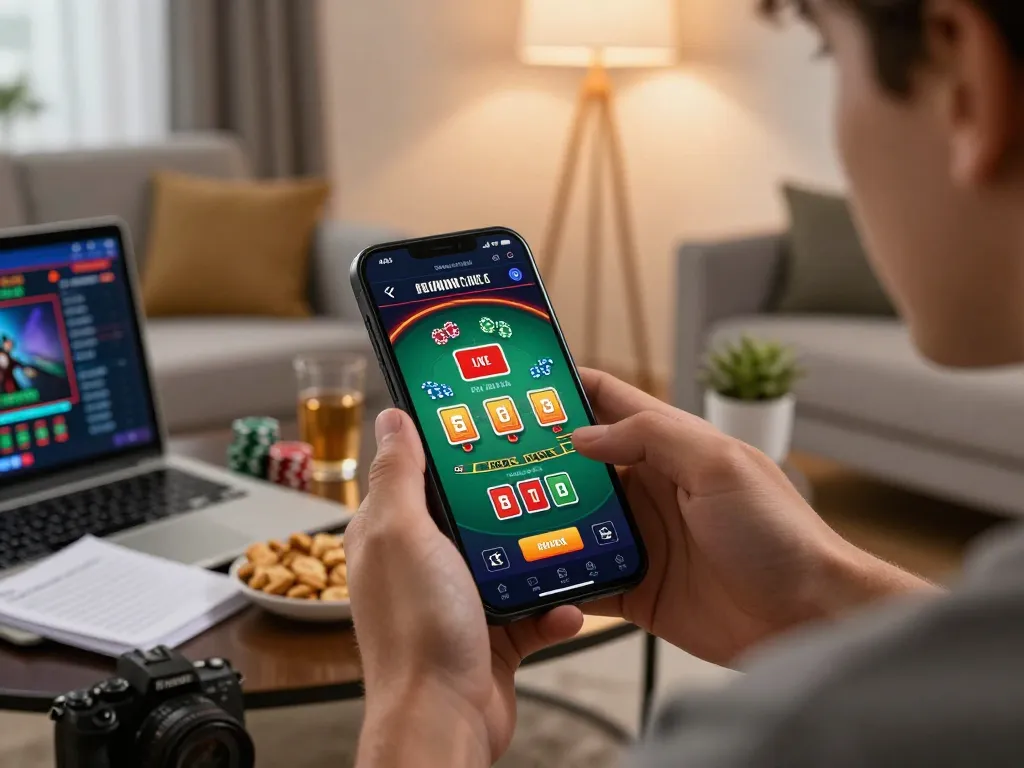 Experience the thrilling action of nhà cái luck8 with a player enjoying live dealer blackjack on a mobile app.