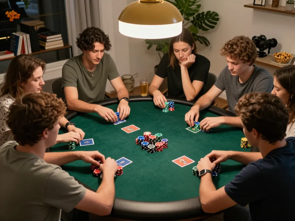 Xo88 players enjoy a thrilling poker night with friends, showcasing strategic gameplay and lively competition.