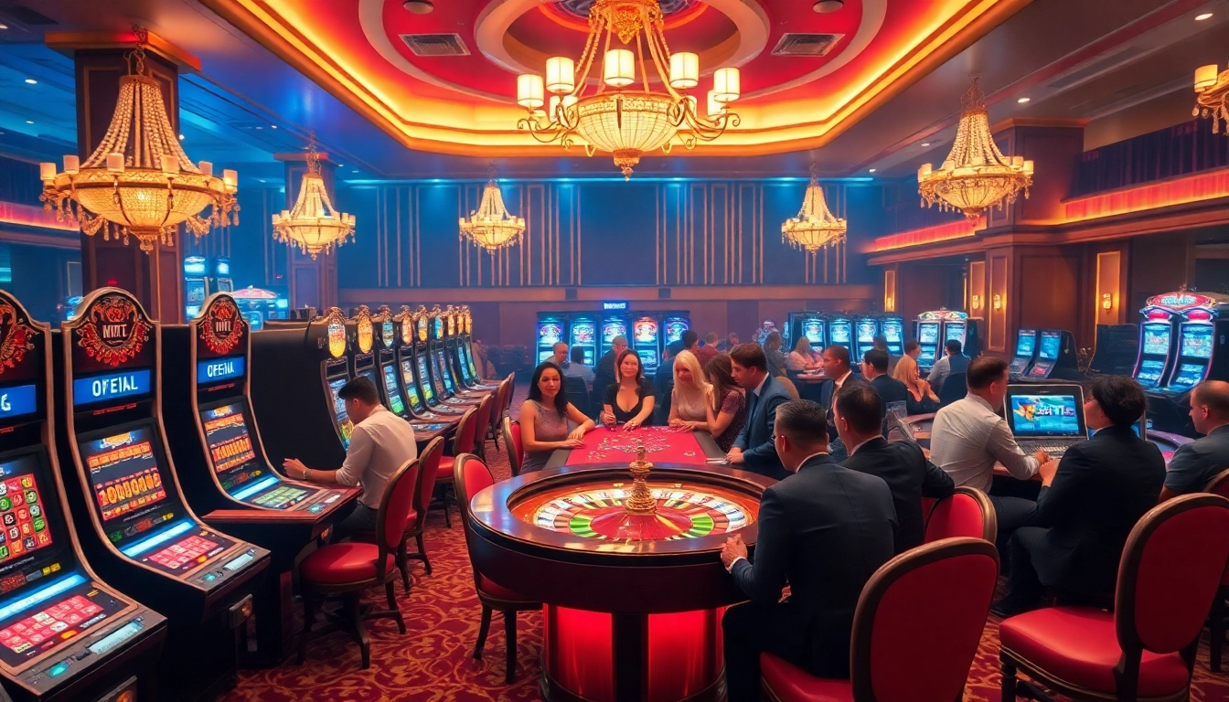 Engaging ALo789 casino scene with poker chips, slot machines, and a roulette wheel.