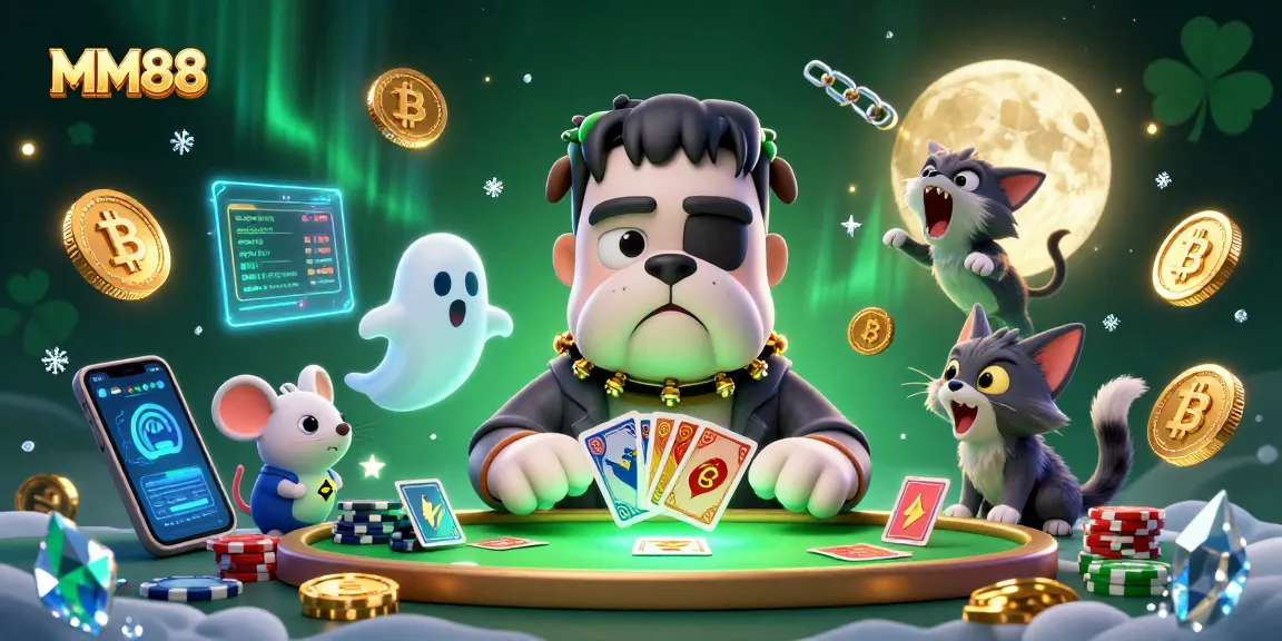 MM88 brings vibrant winning strategies to casino games with a cartoon Frankenstein bulldog at the table.