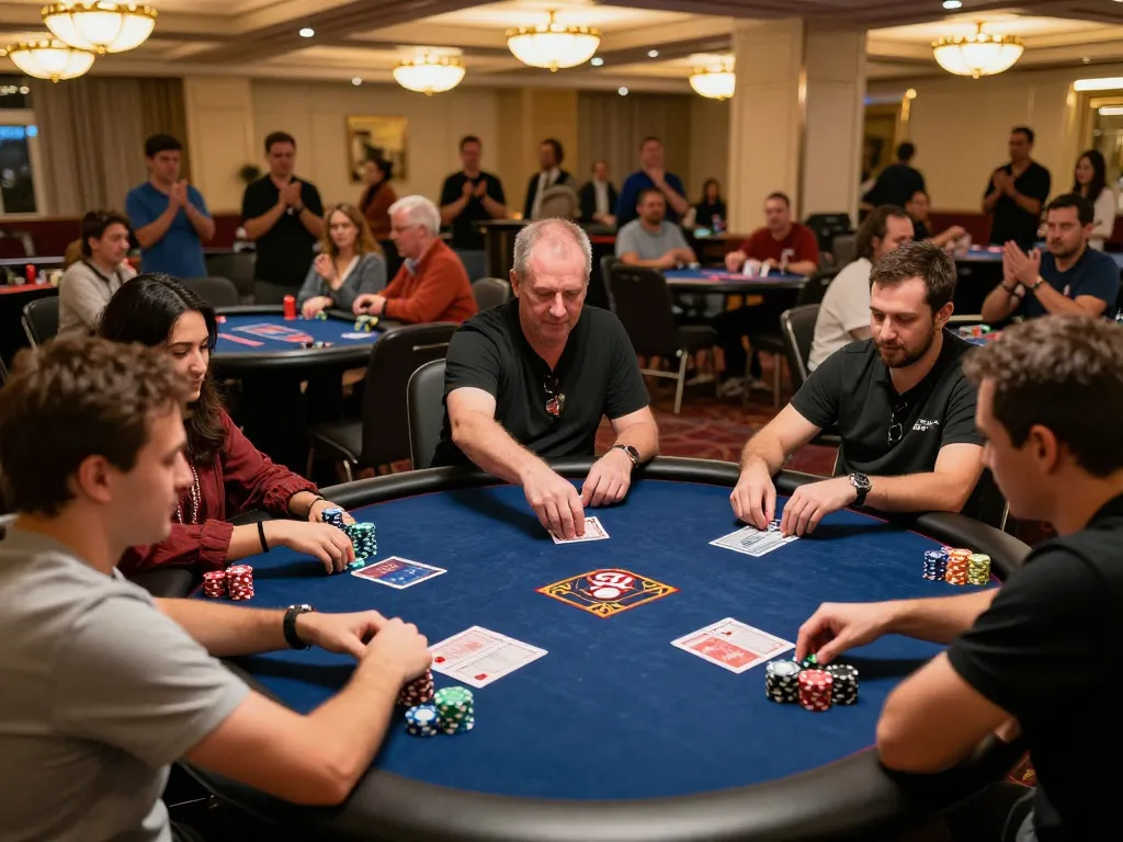 Engaged poker players strategizing at the table showcasing vb88 uy tín in a reputable casino tournament.