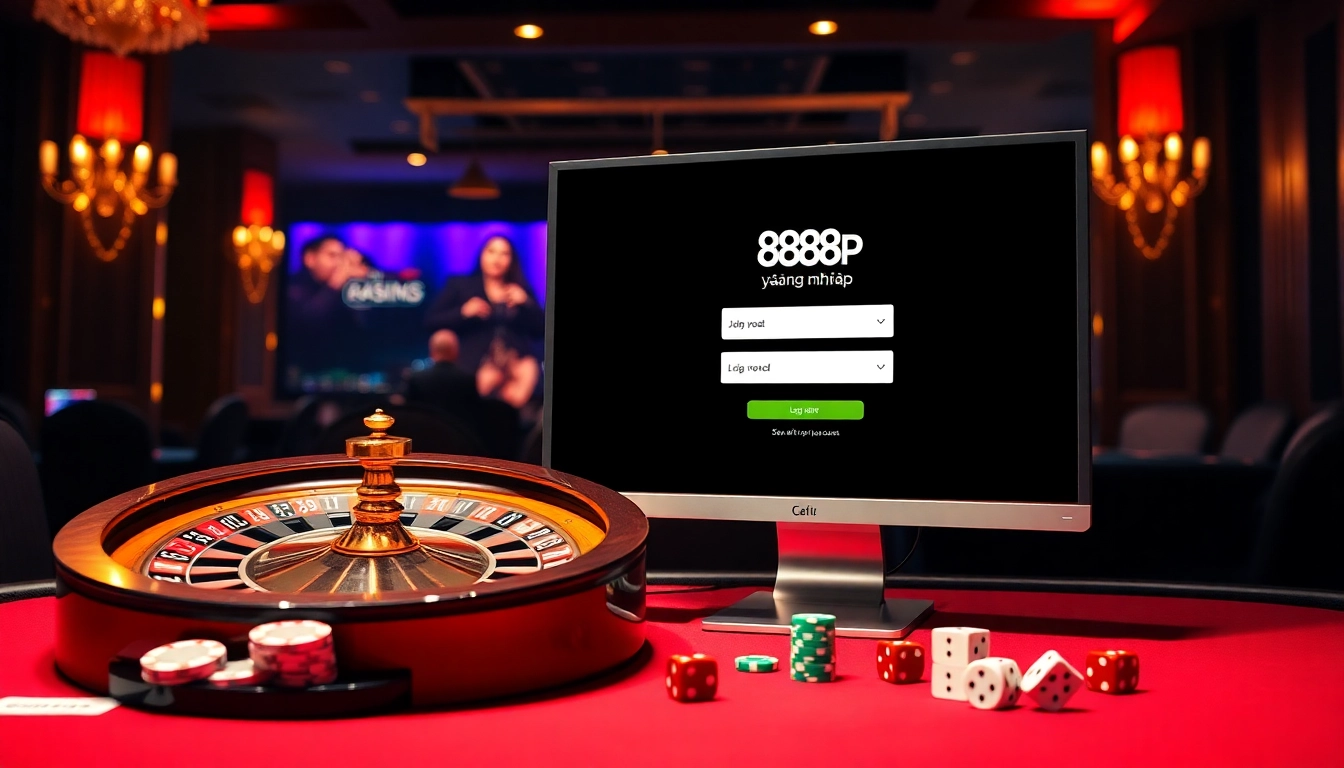 Engaging visual of 888p đăng nhập on a luxurious casino interface showcasing poker chips and vibrant table games.