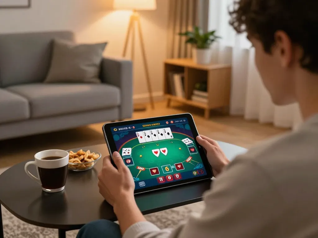 Play poker and tải dh88 effortlessly on a tablet in a cozy home gaming environment.