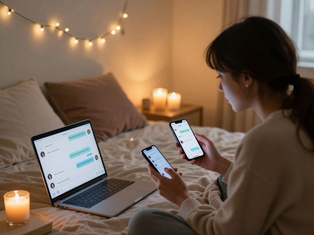 Engaging ai chat porn scene showing two people in a cozy bedroom.