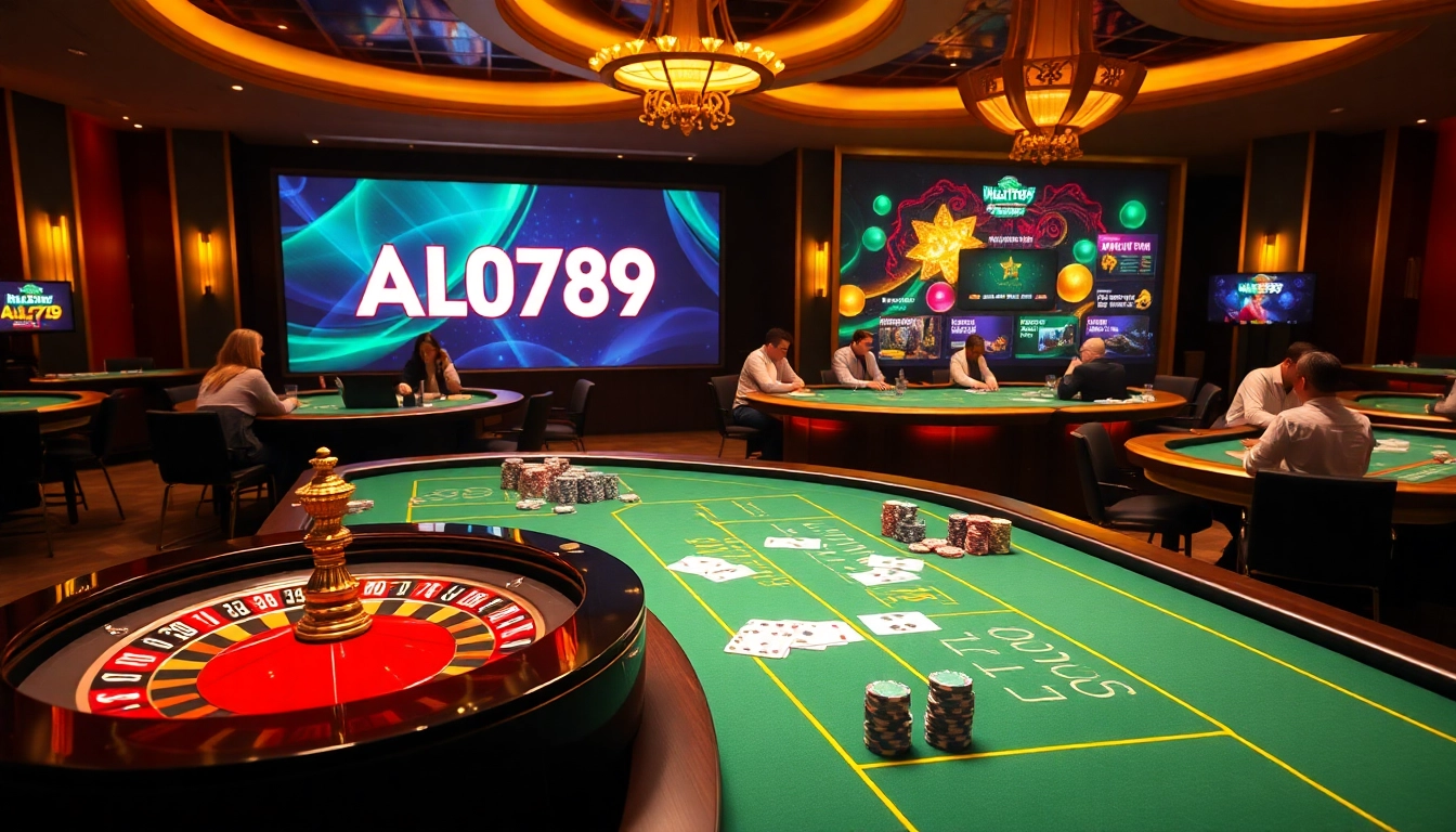 Engage in thrilling gameplay at ALo789's sophisticated casino tables with vibrant cards and chips.