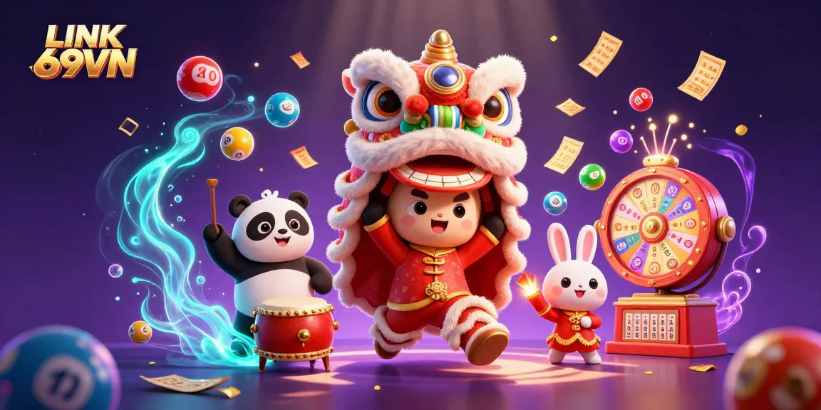 Win big with LINK 69VN as the lively dance characters celebrate vibrant lottery and casino gaming.