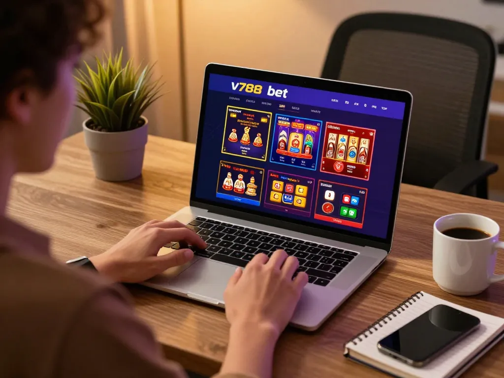 Experience v788 bet action at home with an engaging online gaming setup featuring various casino games