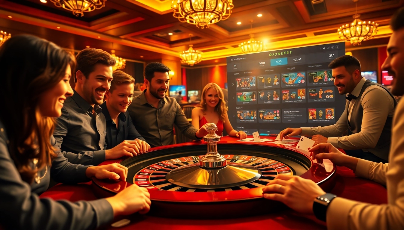 Experience exhilarating gameplay at https://oxbet.us.org/ with players celebrating wins at a casino table.