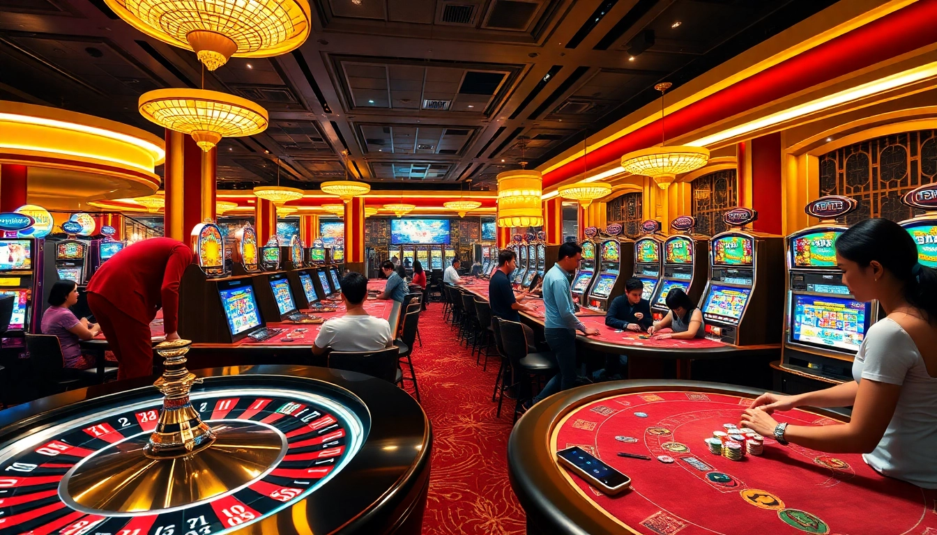 Players enjoying thrilling games at 8day.cn.com's vibrant casino floor, featuring roulette and slots.
