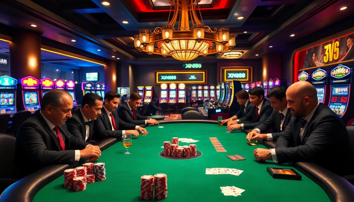 Engaging poker game at xn88com with vibrant chips and professional players.