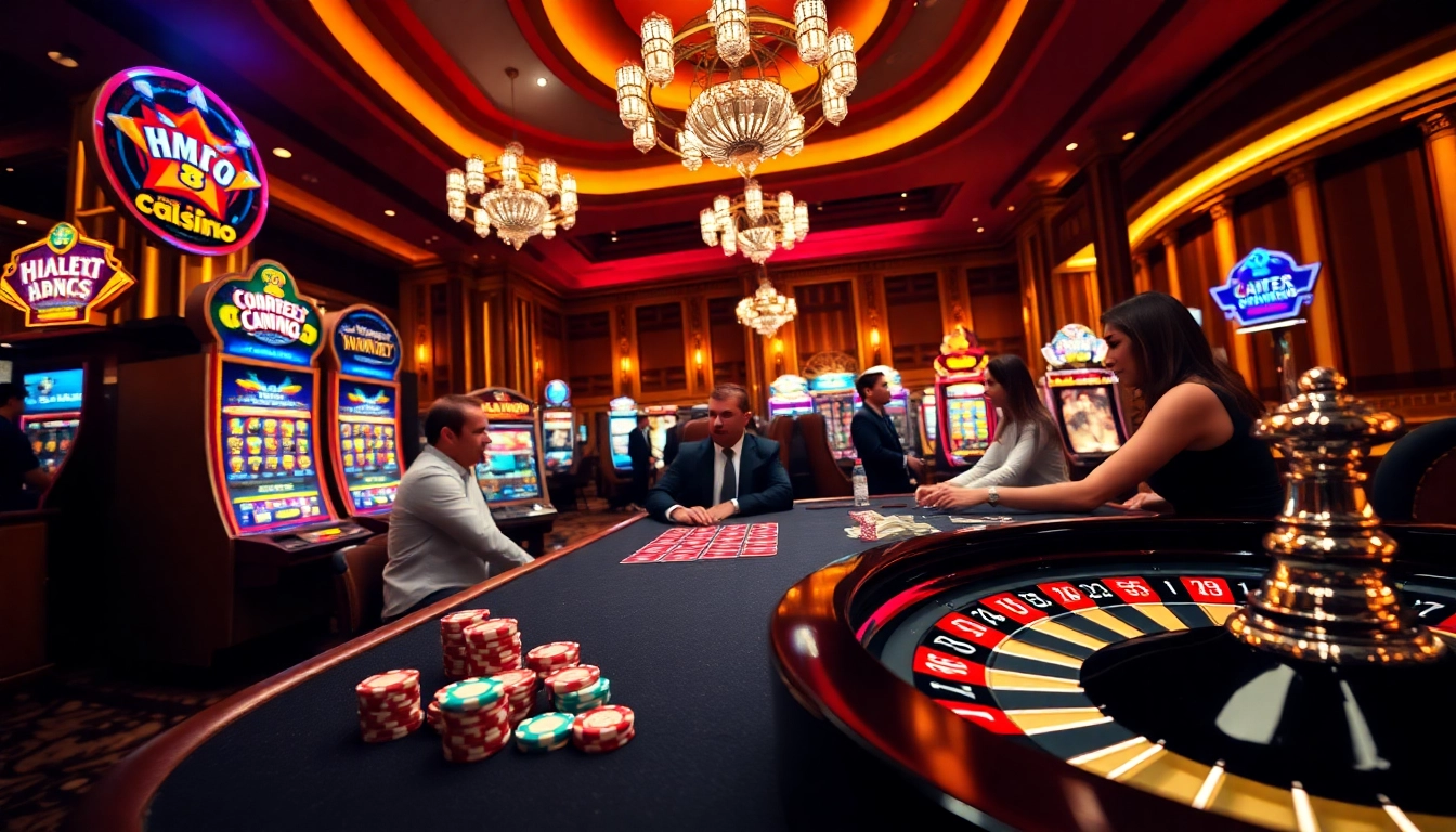 Players enjoying the hm88 game at a vibrant casino, highlighting excitement and strategy.